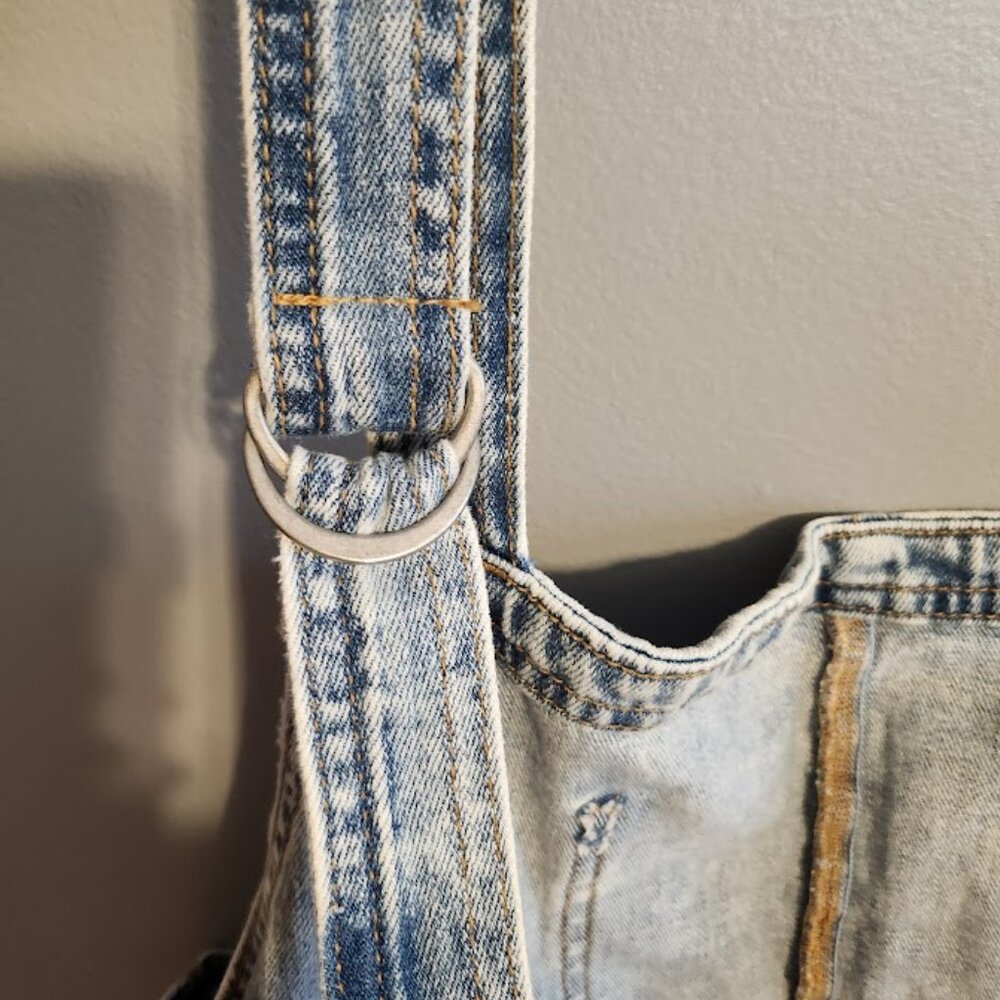 Aerie Light Blue Acid Wash Overalls ACTUAL SIZE 1X, labeled XL - Picture 6 of 8